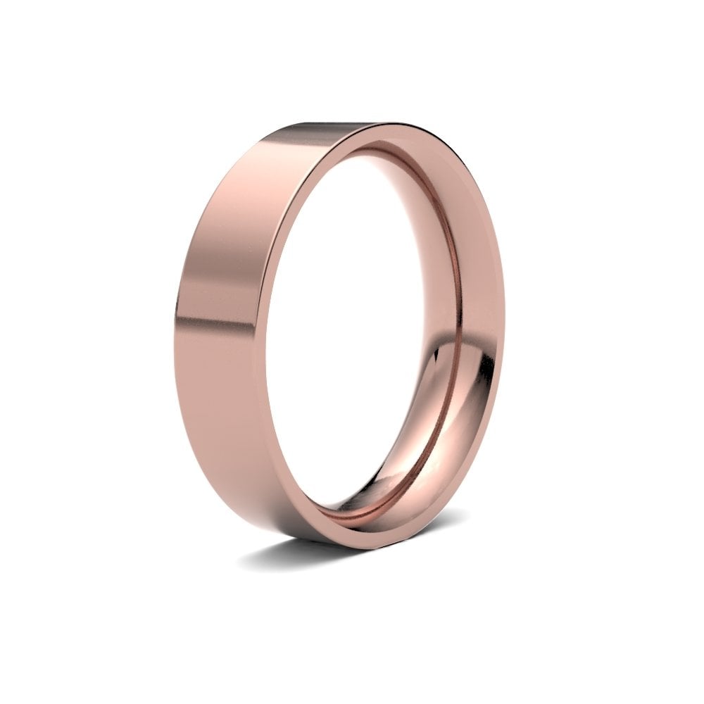 9ct Rose Gold 5mm Premium Weight Flat Court Profile Mirror Finish Wedding Ring