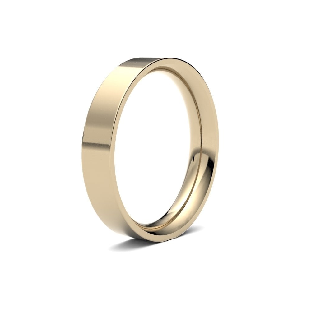 9ct Yellow Gold 4mm Premium Weight Flat Court Profile Mirror Finish Wedding Ring