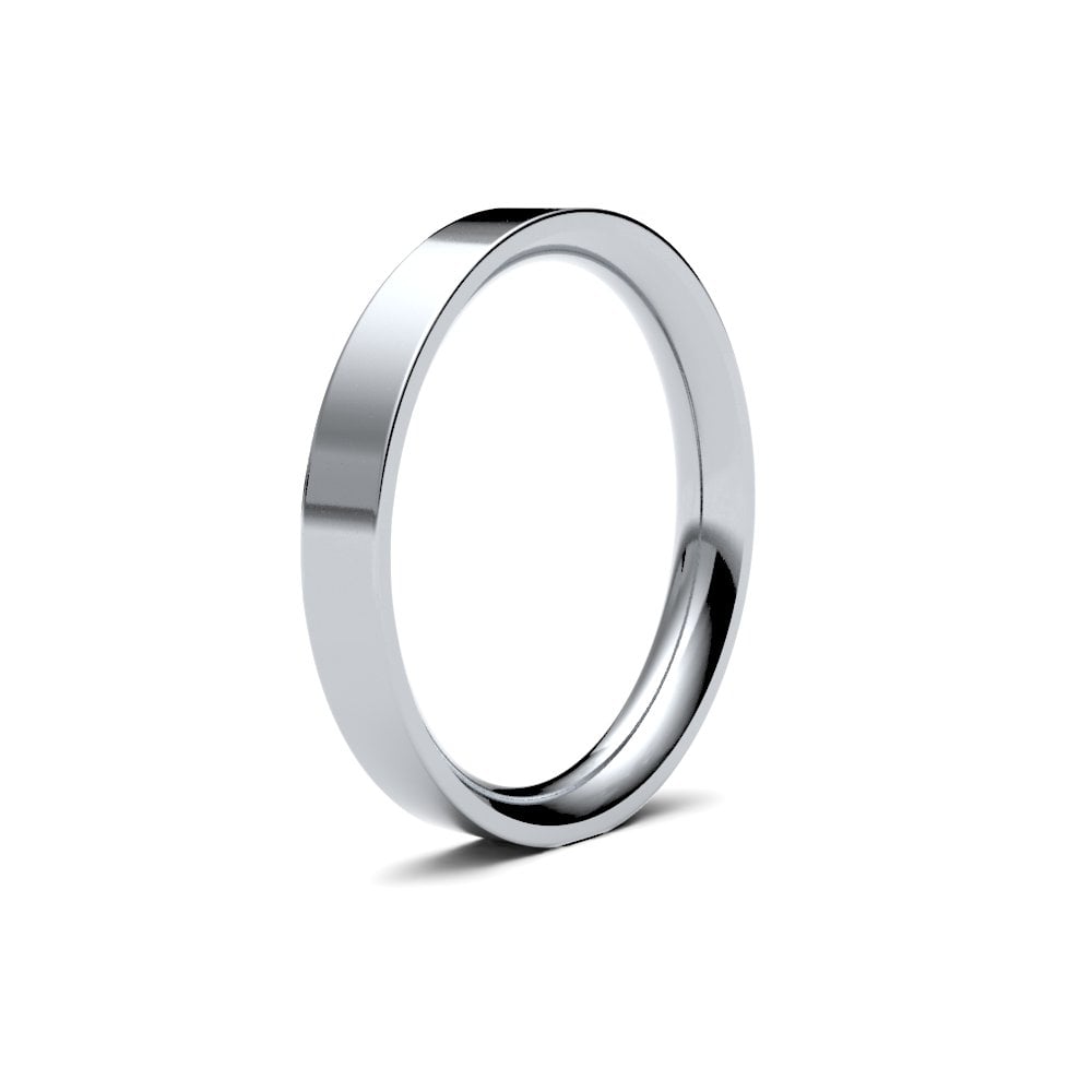 Platinum 3mm Premium Weight Flat Court Profile Mirror Finish Wedding Ring