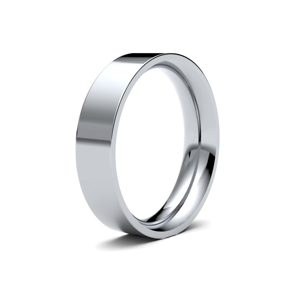 Platinum 5mm Premium Weight Flat Court Profile Mirror Finish Wedding Ring