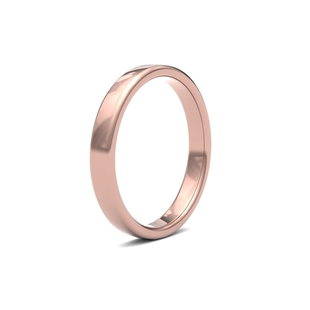 18ct Rose Gold 3mm Classic Soft Court Profile Mirror Finish Wedding Ring