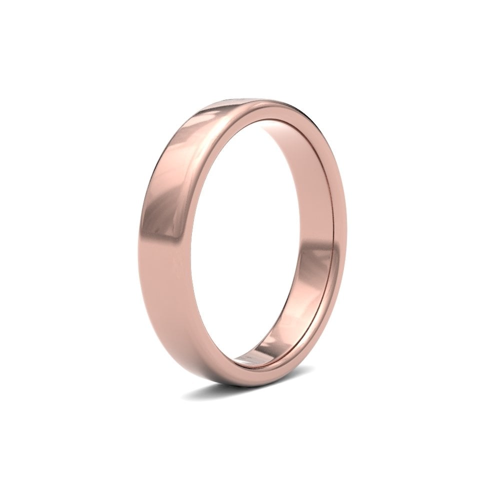 18ct Rose Gold 4mm Classic Soft Court Profile Mirror Finish Wedding Ring