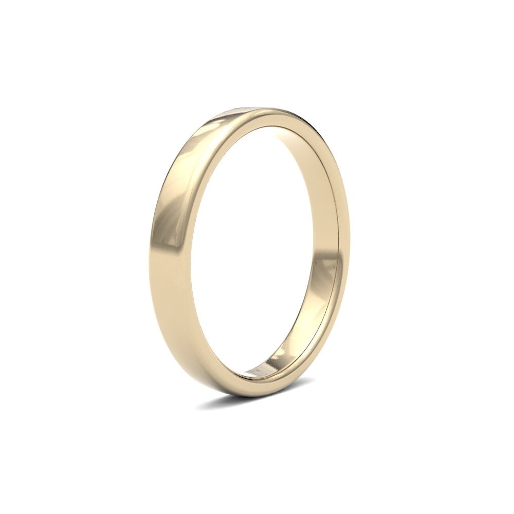 18ct Yellow Gold 3mm Classic Soft Court Profile Mirror Finish Wedding Ring