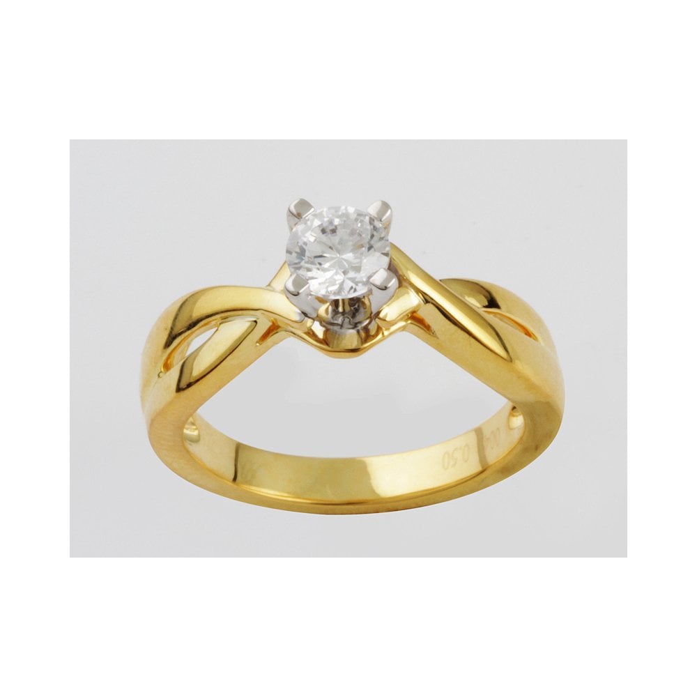 Yellow and White Gold 0.33ct Round Brilliant Diamond Solitaire Ring