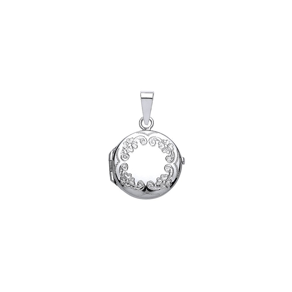 925 Sterling Silver Flower Engraved Round Locket