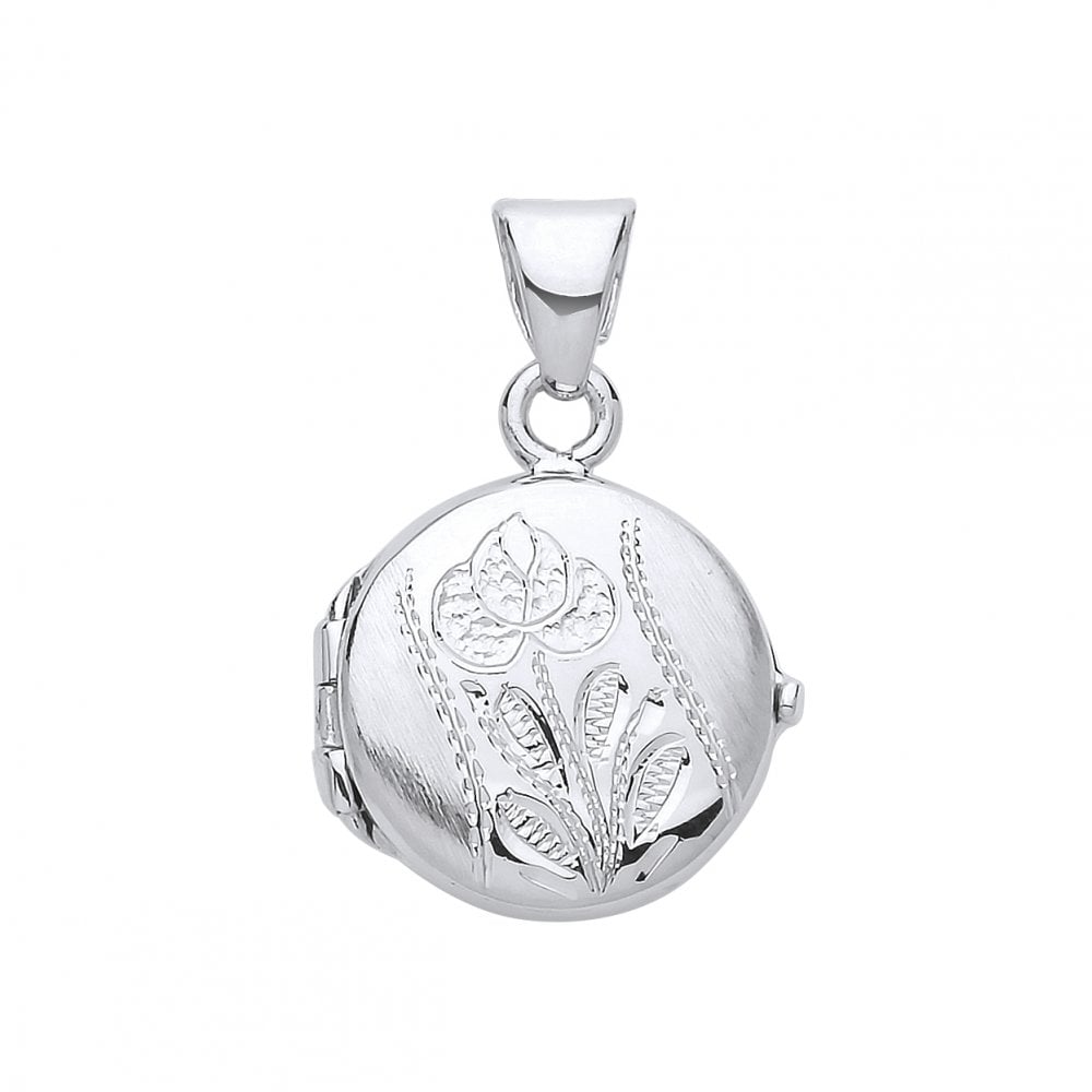 925 Sterling Silver Round Flower Design Photo Locket