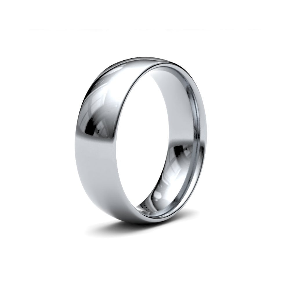 9ct White Gold 7mm Finesse Court shape Profile Mirror Finish Wedding Ring.