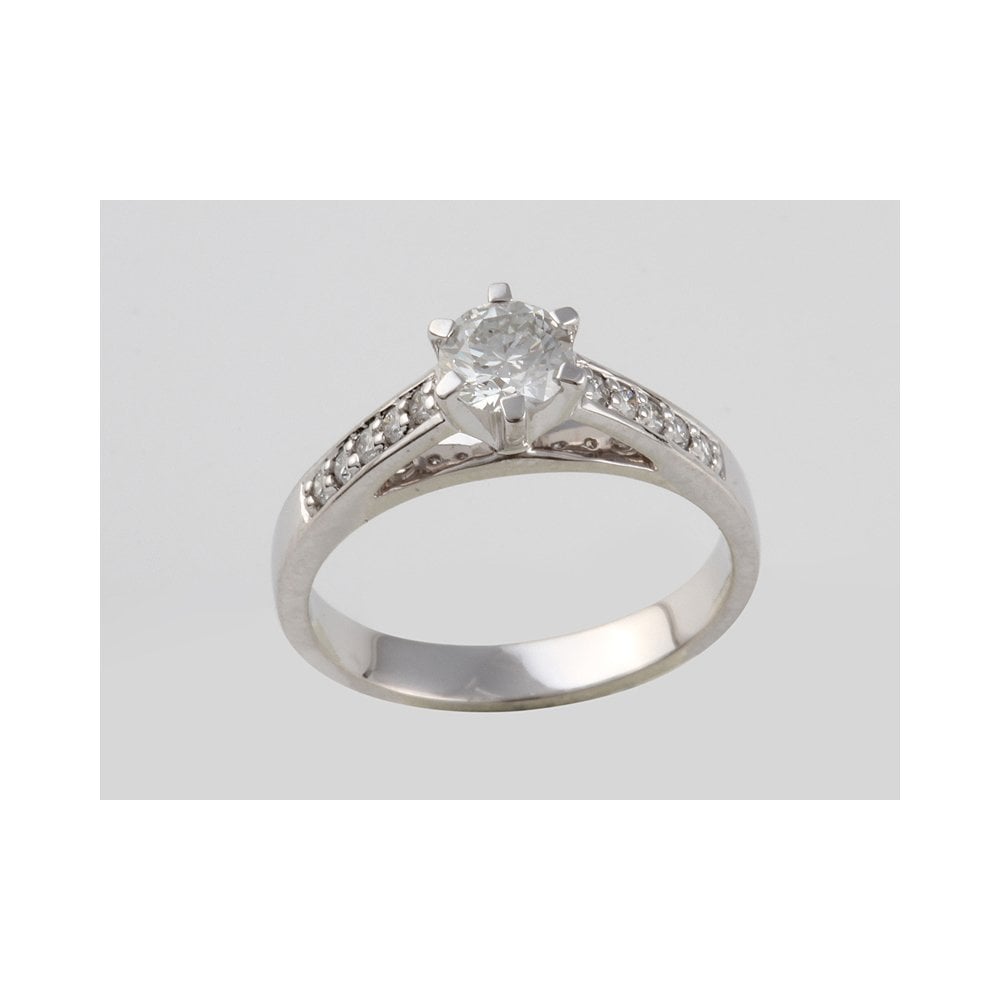 18ct White Gold Diamond Solitaire Ring With Diamond Set Shoulders 0.52ct