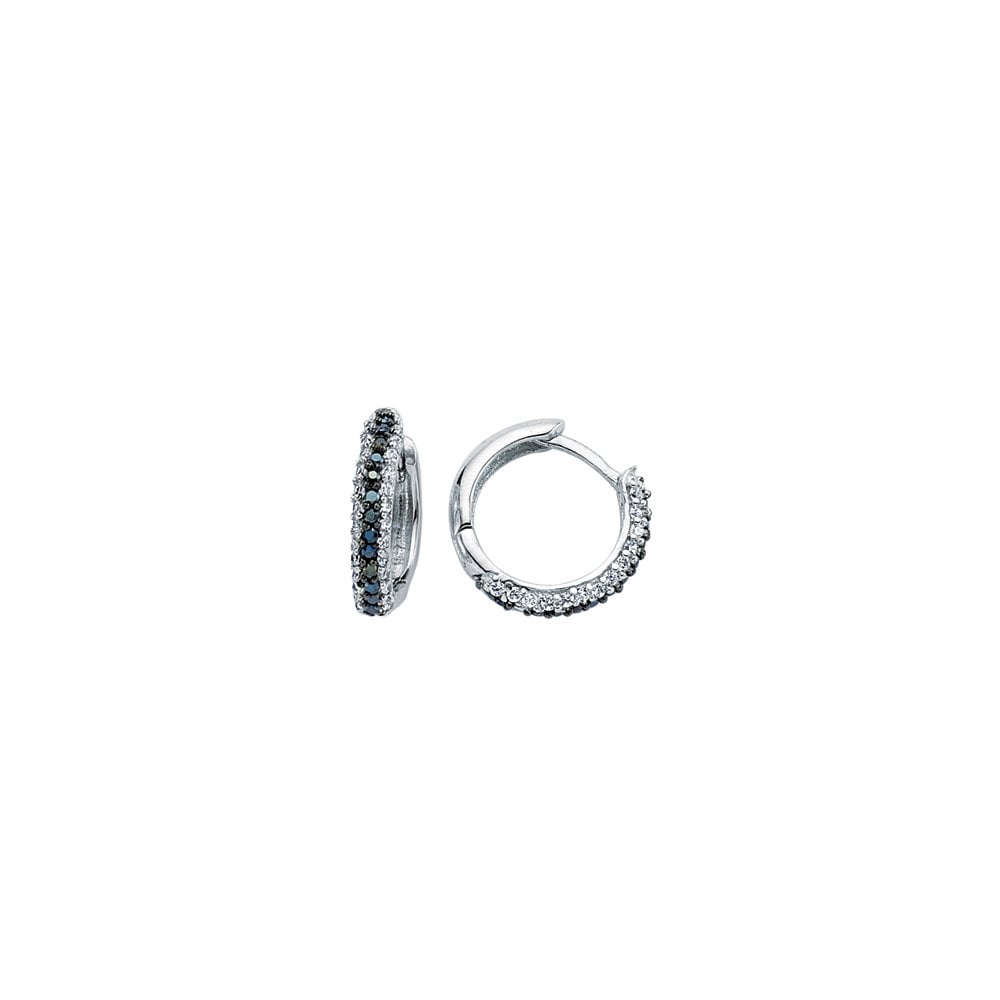 925 Sterling Silver CZ Black & White Hoops