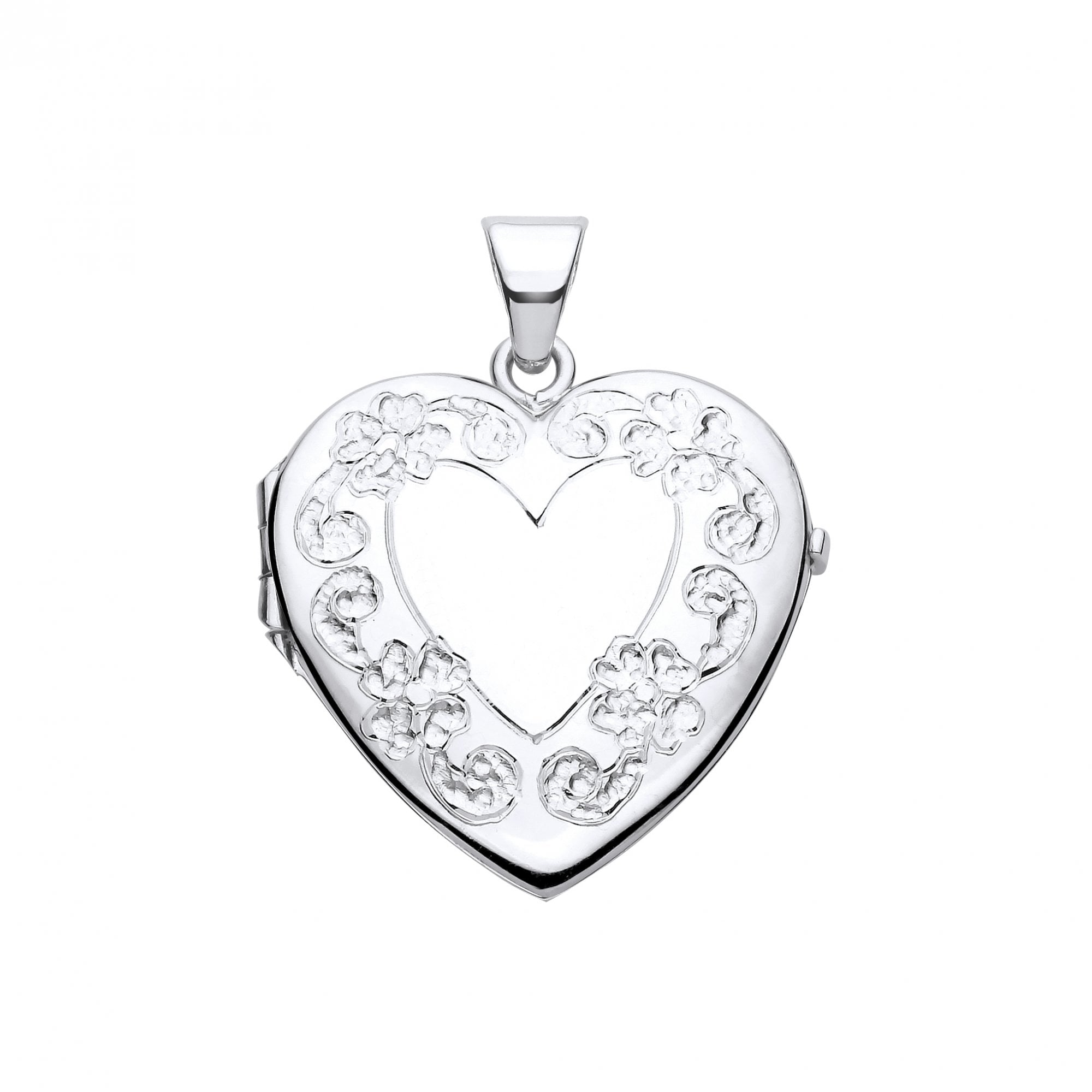 Silver Heart Flower Design Photo Locket
