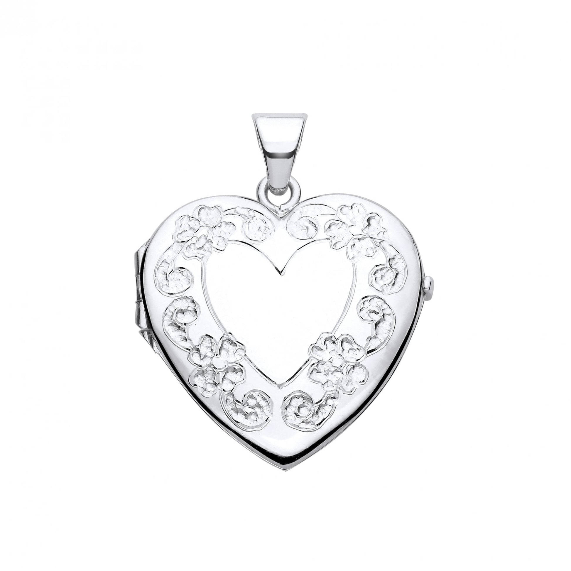 Silver Heart Flower Design Photo Locket