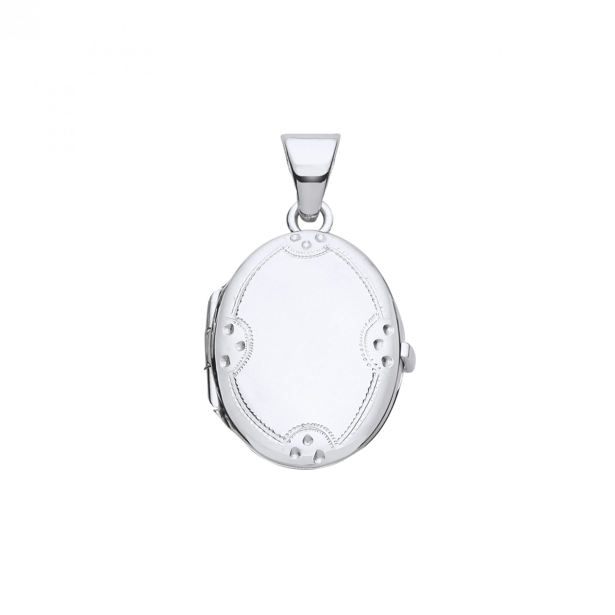 Silver Oval Engraved Design Photo Locket