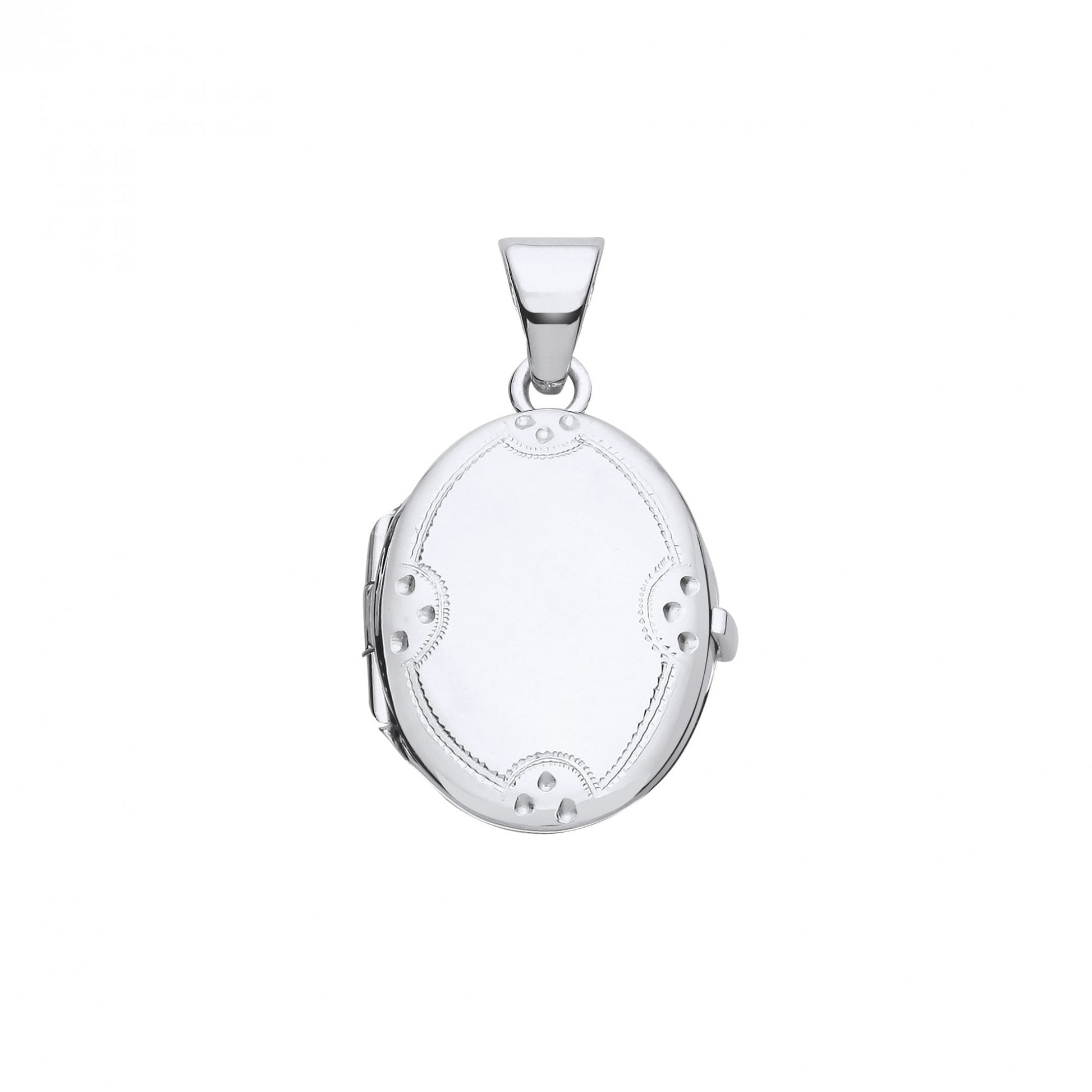 Silver Oval Engraved Design Photo Locket