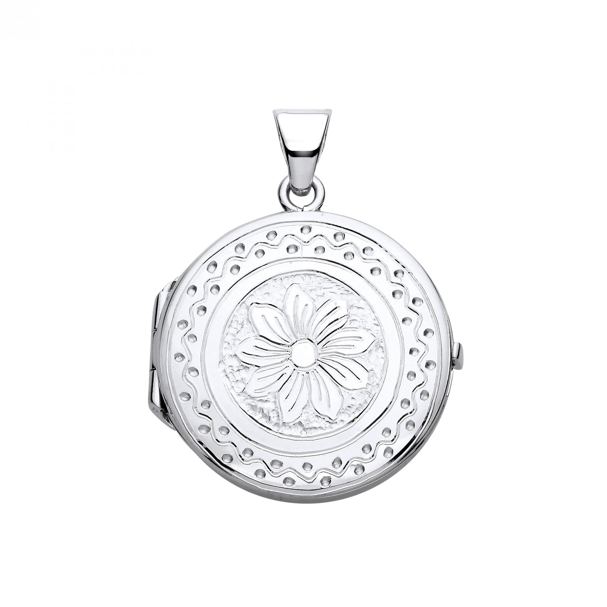 Silver Round Flower Design Photo Locket