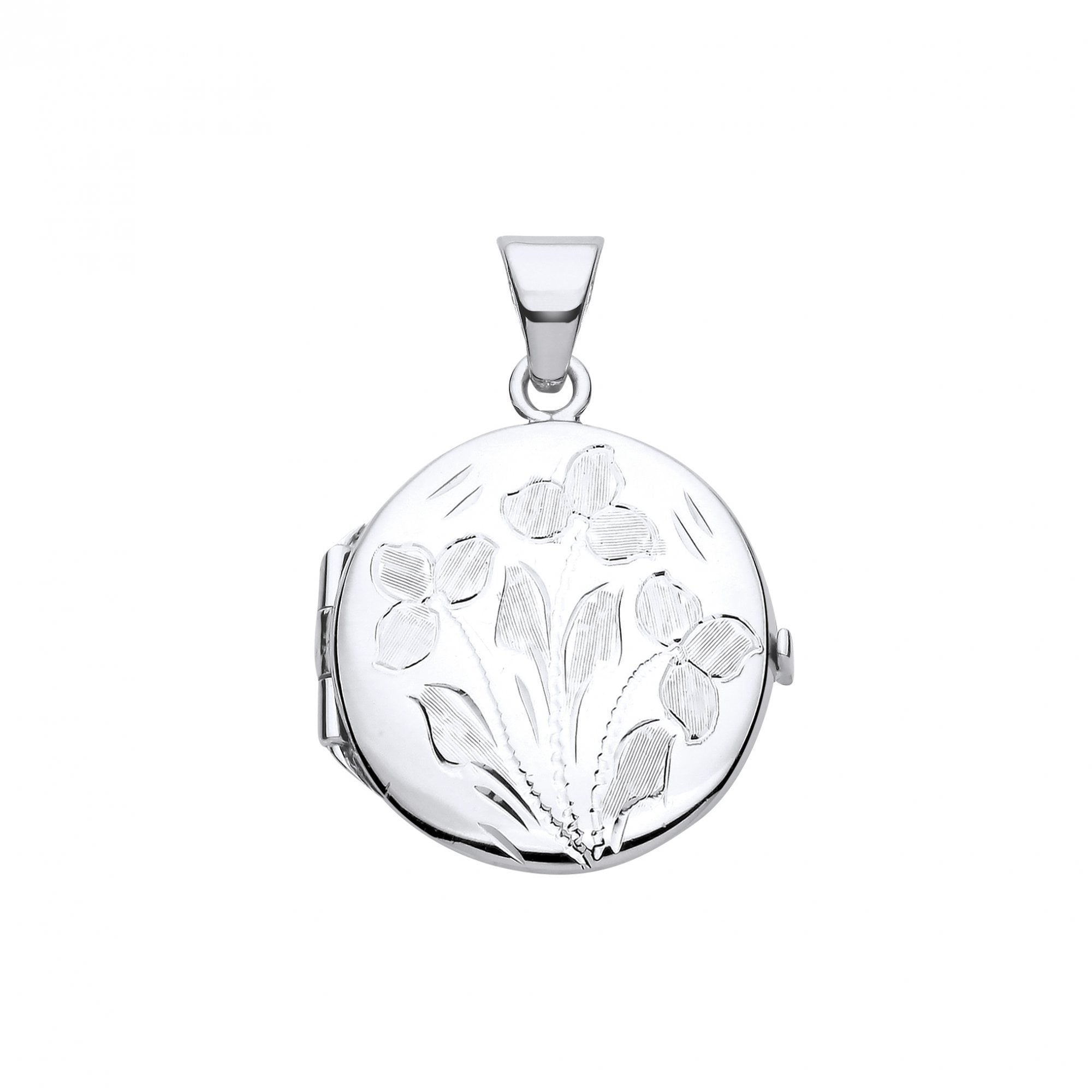 Silver Round Flower Design Photo Locket
