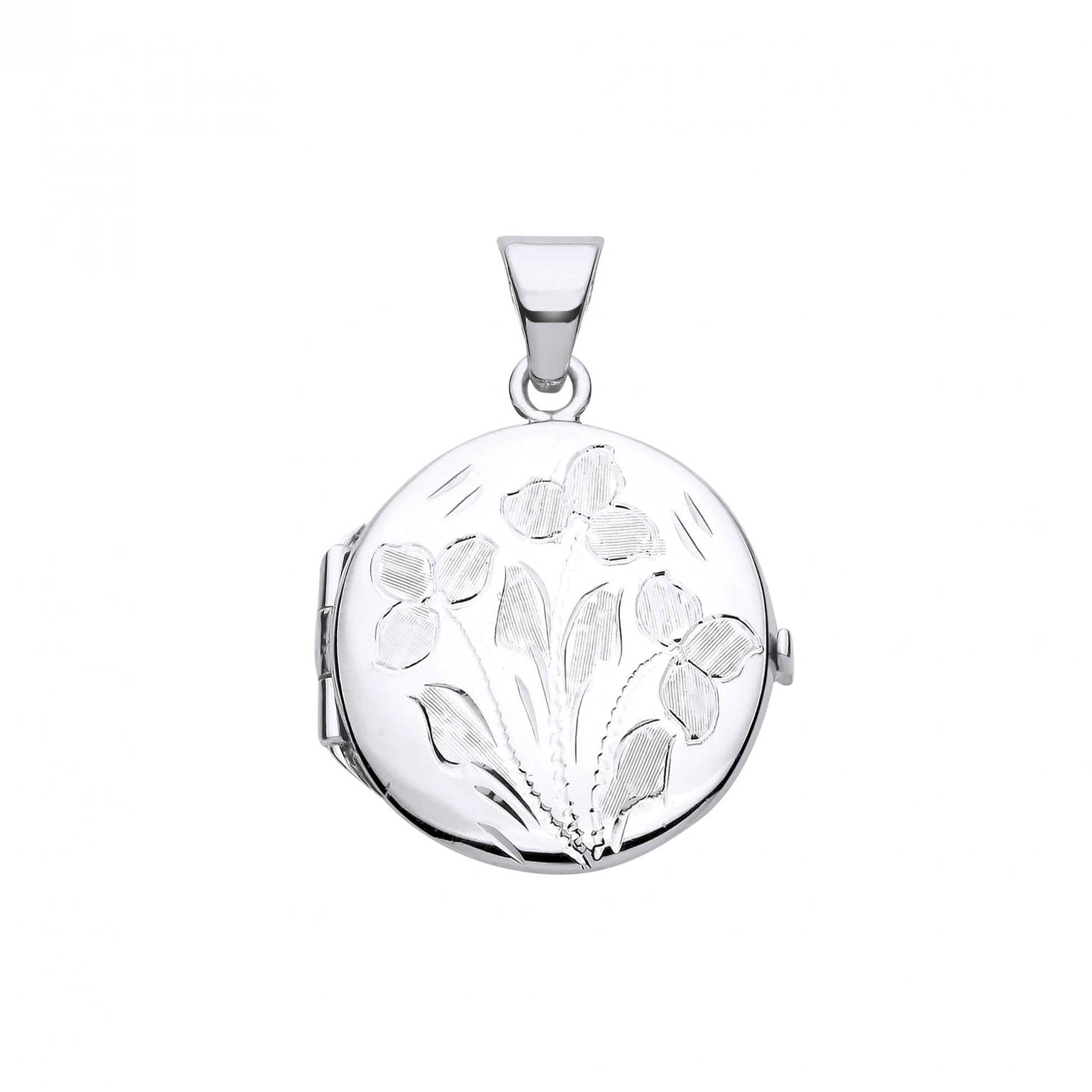 Silver Round Flower Design Photo Locket