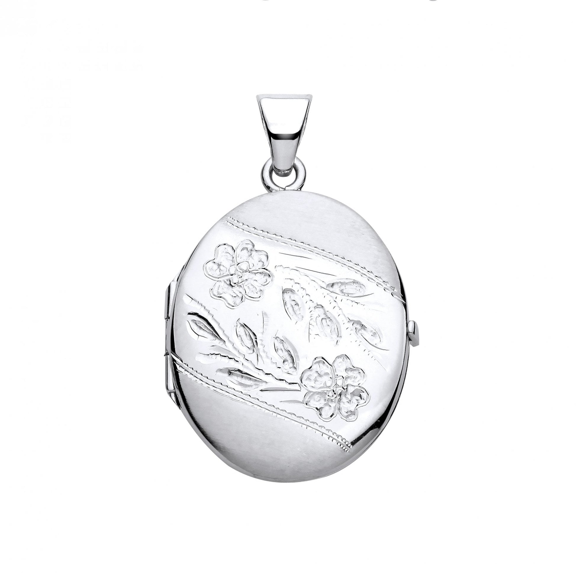 Silver Oval Flower Design Photo Locket