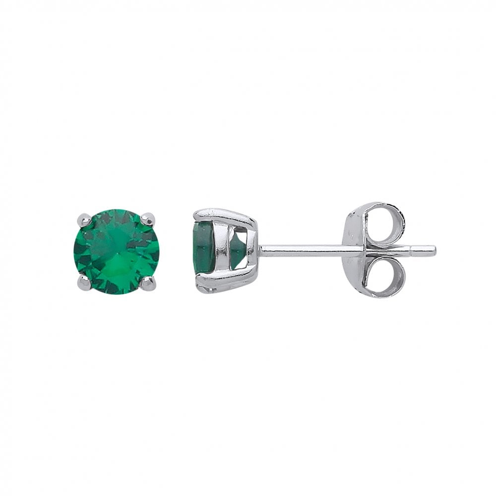 925 Sterling Silver Round Emerald Stud Earrings (Pack of 5)
