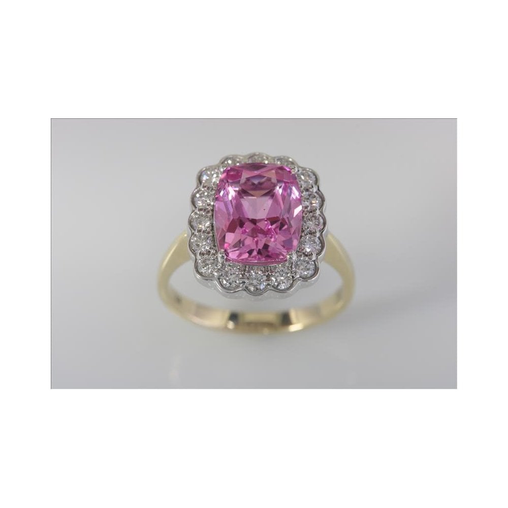 9ct Yellow And White Gold Laboratory Grown Pink Sapphire 3.81ct And Laboratory Grown Diamond 0.53ct Cluster Ring