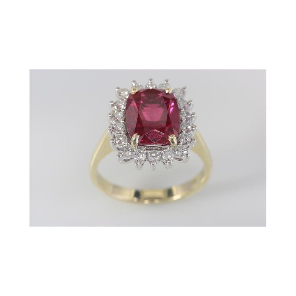 9ct Yellow And White Gold Laboratory Grown Ruby 3.72ct And Laboratory Grown Diamond 0.51ct Cluster Ring