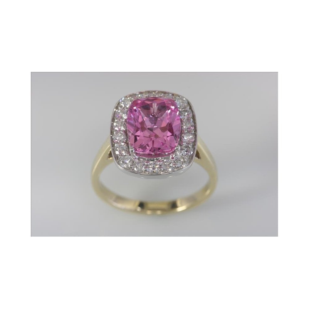 9ct Yellow And White Gold Laboratory Grown Pink Sapphire 3.69ct And Laboratory Grown Diamond 0.60ct Cluster Ring