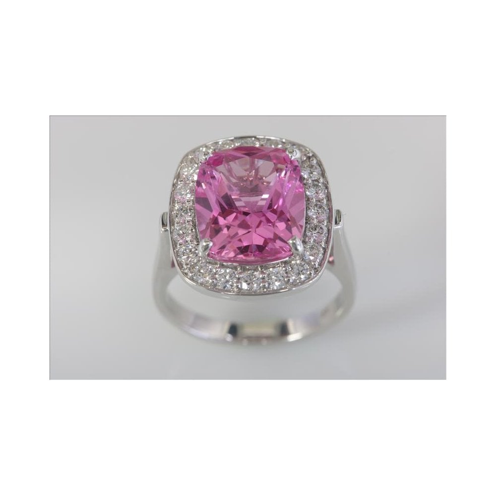 9ct White Gold Laboratory Grown Pink Sapphire 7.06ct And Laboratory Grown Diamond 0.66ct Cluster Ring
