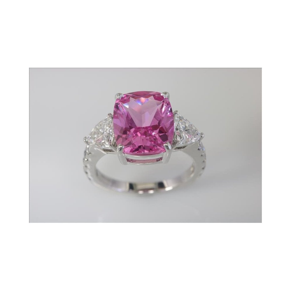 9ct White Gold Laboratory Grown Pink Sapphire 7.01ct And Laboratory Grown Diamond 1.46ct Three Stone Ring
