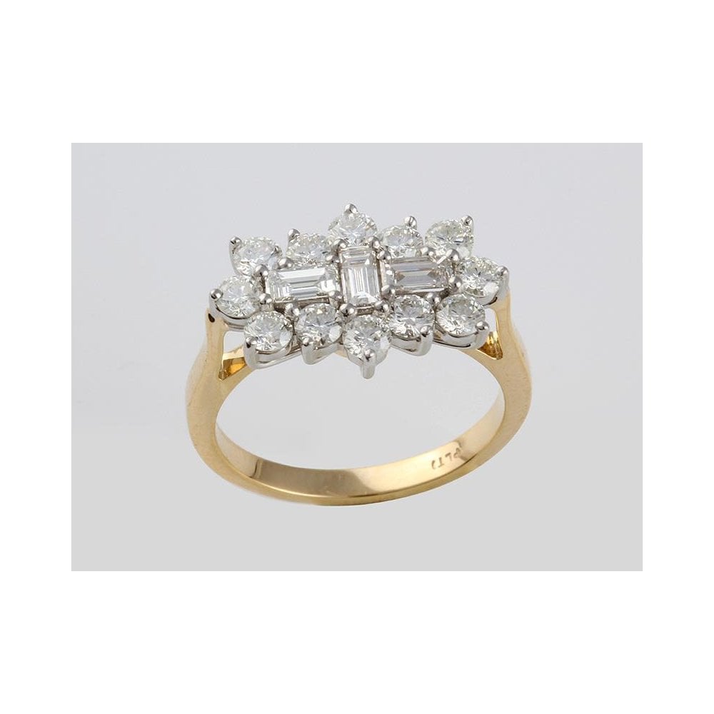 18ct Yellow Gold Diamond Cluster Ring With A Platinum Setting 1.51ct