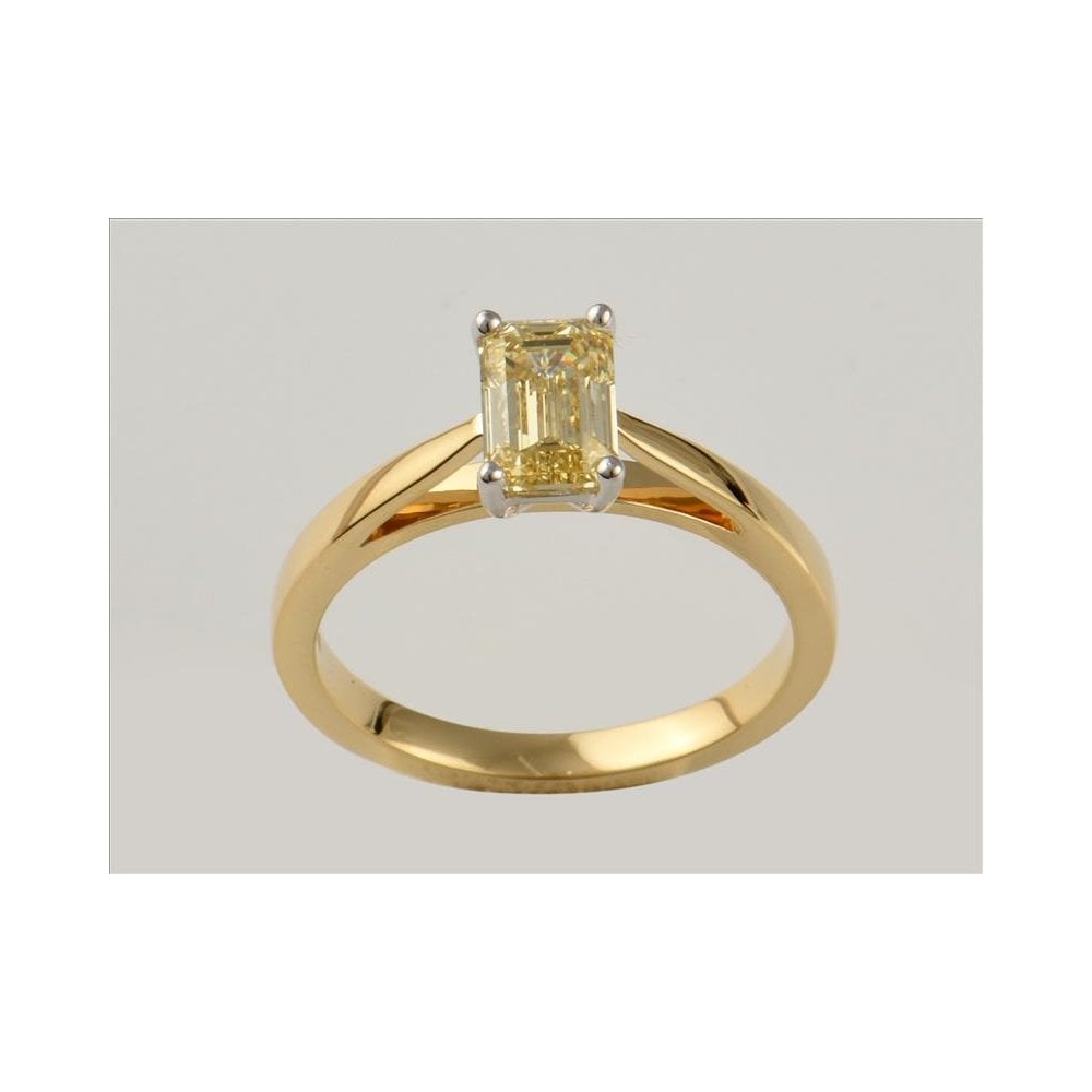 18ct Yellow And White Gold IGI Certificated Artisan Fancy Yellow Diamond Solitaire Ring 1.00ct