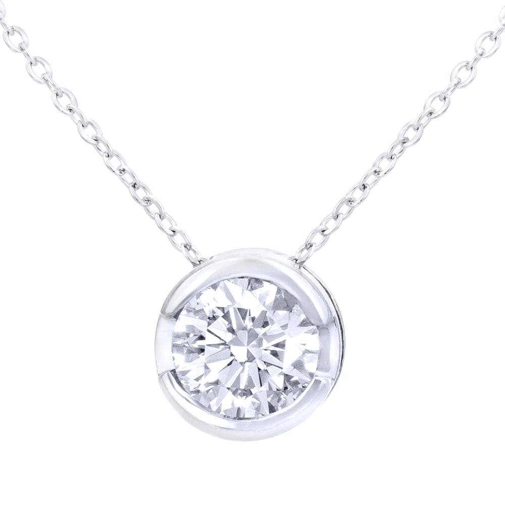 SPARKLD 9ct White Gold 0.33ct Diamond Rub Over Solitaire Pendant