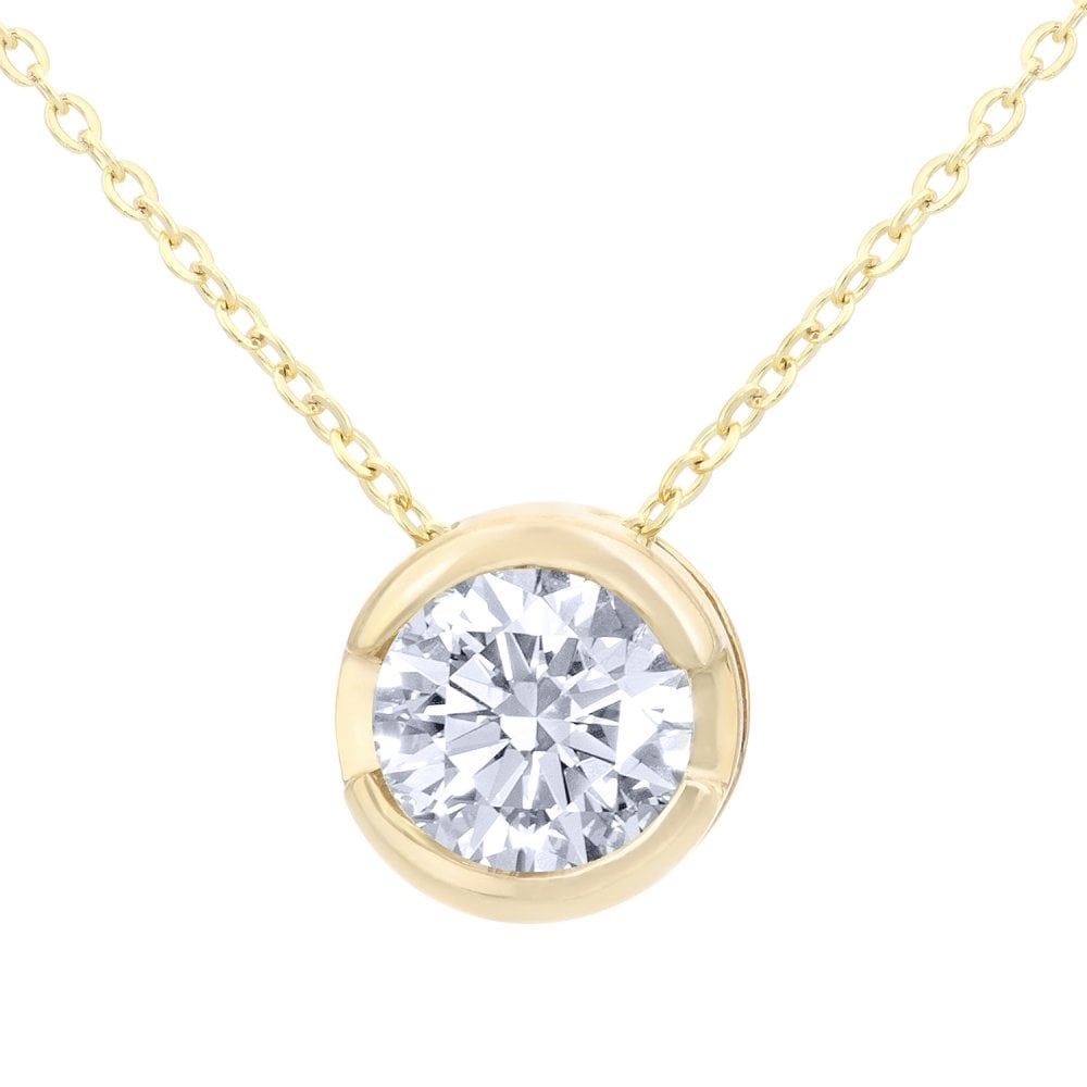 SPARKLD 9ct White Gold Rub Set 0.50ct Diamond Pendant and Chain Necklace of 46 cm