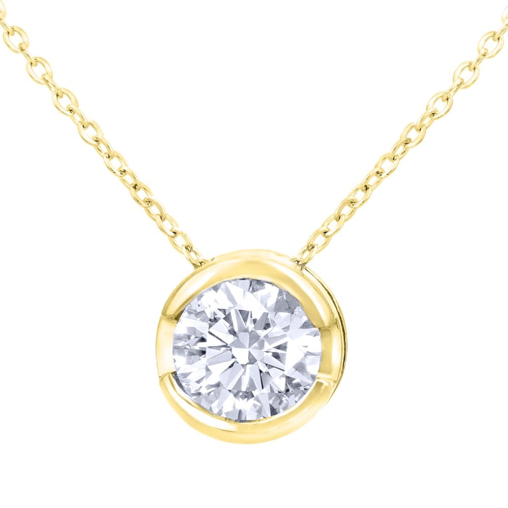 SPARKLD 9ct Yellow Gold Rub Set Round Brilliant 0.33ct Diamond Chain of Length 46 cm