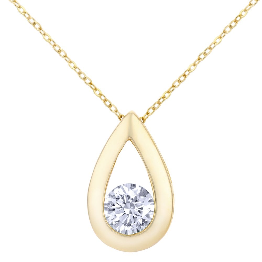 SPARKLD 9ct Yellow Gold 0.50ct Diamond Teardrop Pendant and Chain of 46 cm