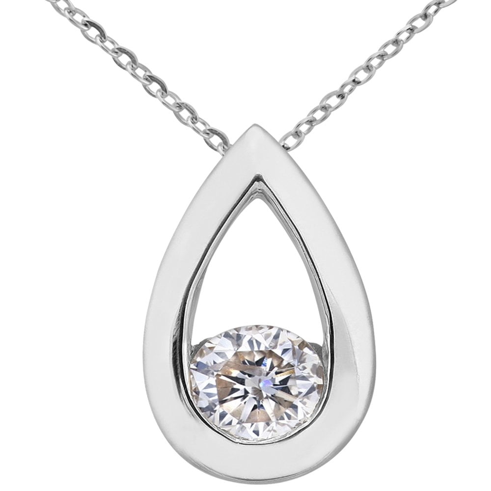SPARKLD 9ct White Gold 0.33ct Round Brilliant Diamond Teardrop Pendant on Chain of Length 46 cm