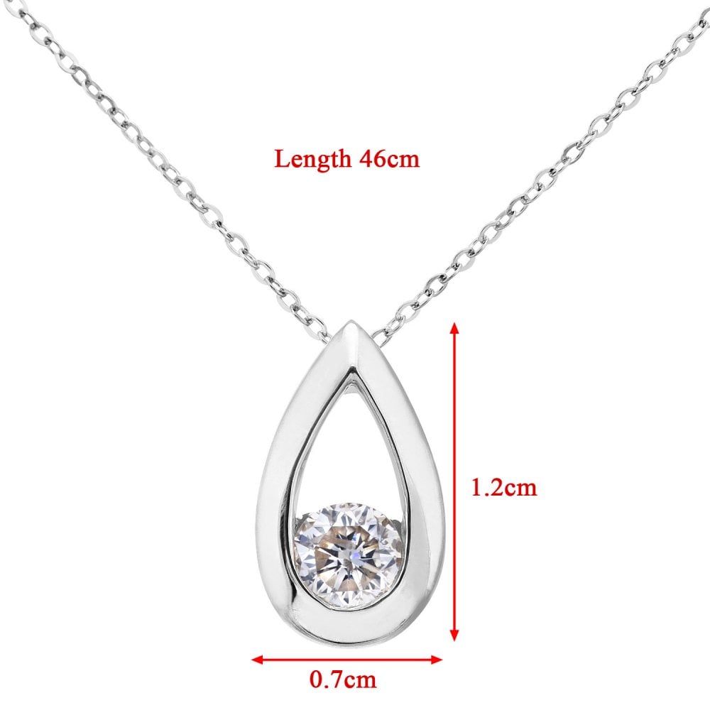 SPARKLD 9ct White Gold 0.33ct Round Brilliant Diamond Teardrop Pendant on Chain of Length 46 cm