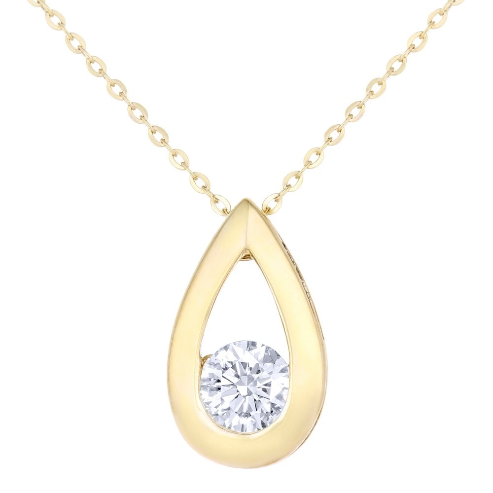 SPARKLD 9ct Gold 0.33ct Round Brilliant Diamond Teardrop Pendant on Chain of Length 46 cm