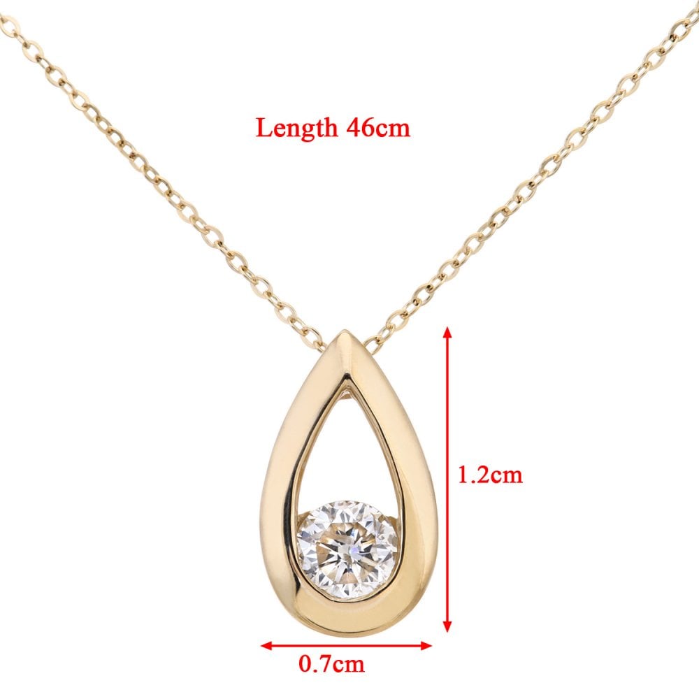 SPARKLD 9ct Gold 0.33ct Round Brilliant Diamond Teardrop Pendant on Chain of Length 46 cm