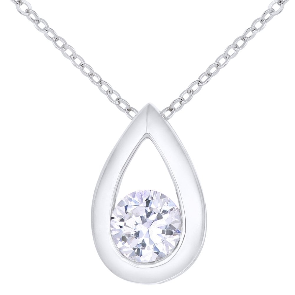 SPARKLD 9ct White Gold Round Brilliant 0.25ct Diamond Teardrop Pendant on Chain of Length 46 cm