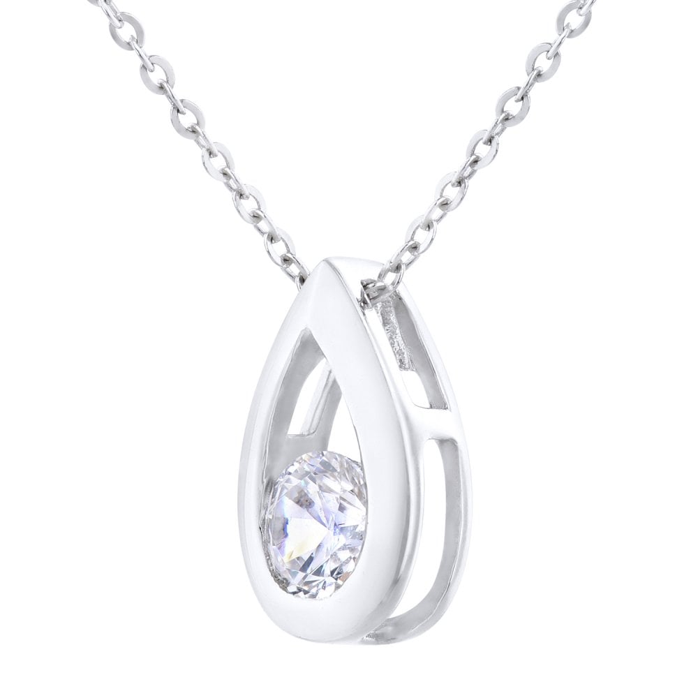 SPARKLD 9ct White Gold Round Brilliant 0.25ct Diamond Teardrop Pendant on Chain of Length 46 cm
