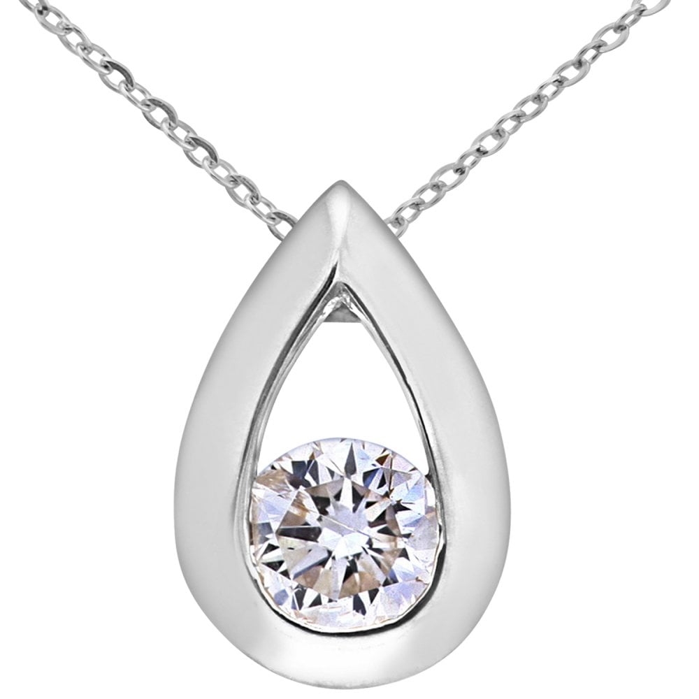 SPARKLD 9ct White Gold Round Brilliant 0.25ct Diamond Teardrop Pendant on Chain of Length 46 cm