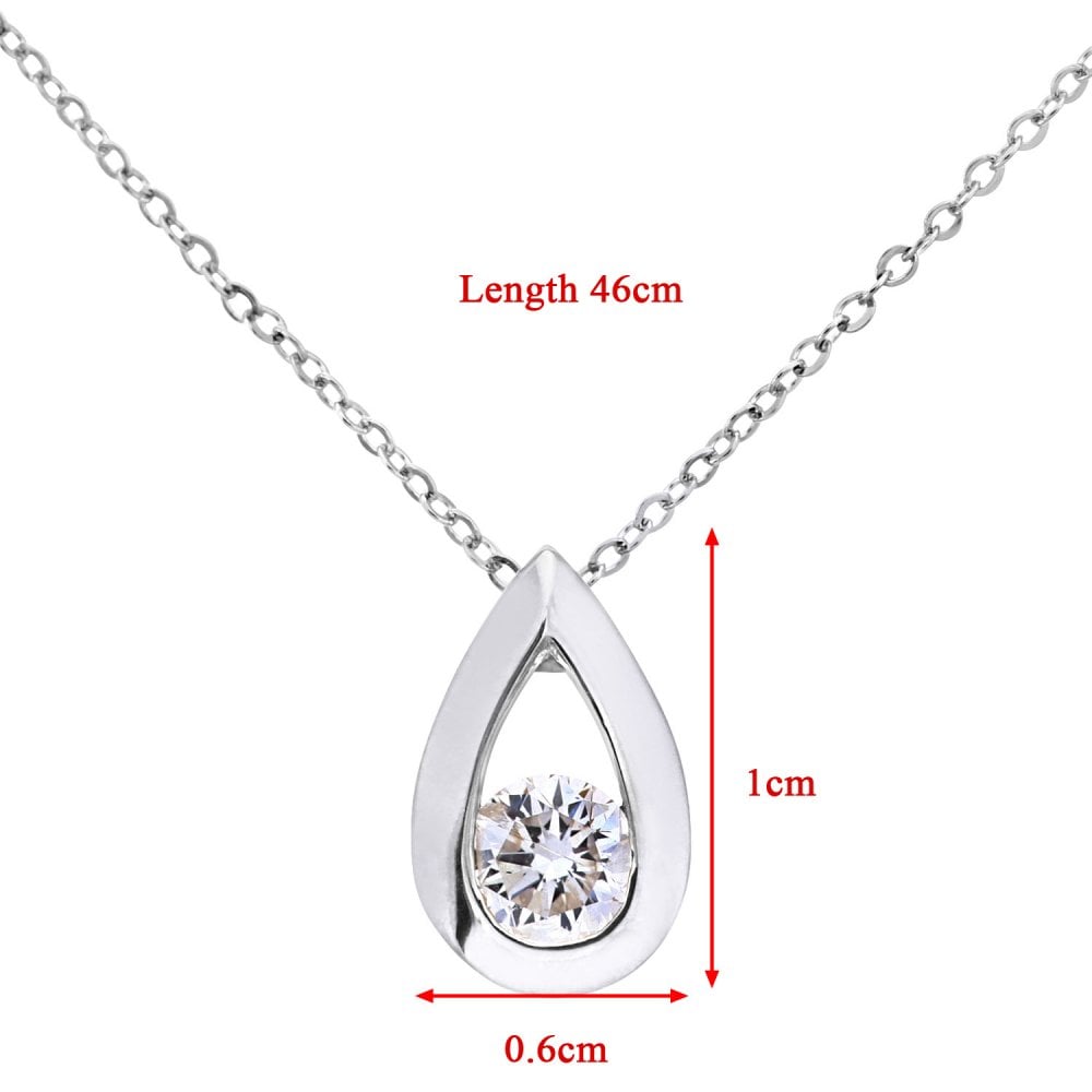 SPARKLD 9ct White Gold Round Brilliant 0.25ct Diamond Teardrop Pendant on Chain of Length 46 cm