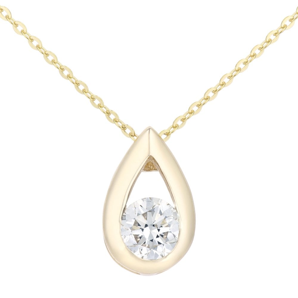 SPARKLD 9ct Yellow Gold Round Brilliant 0.25ct Diamond Teardrop Pendant on Chain of Length 46 cm