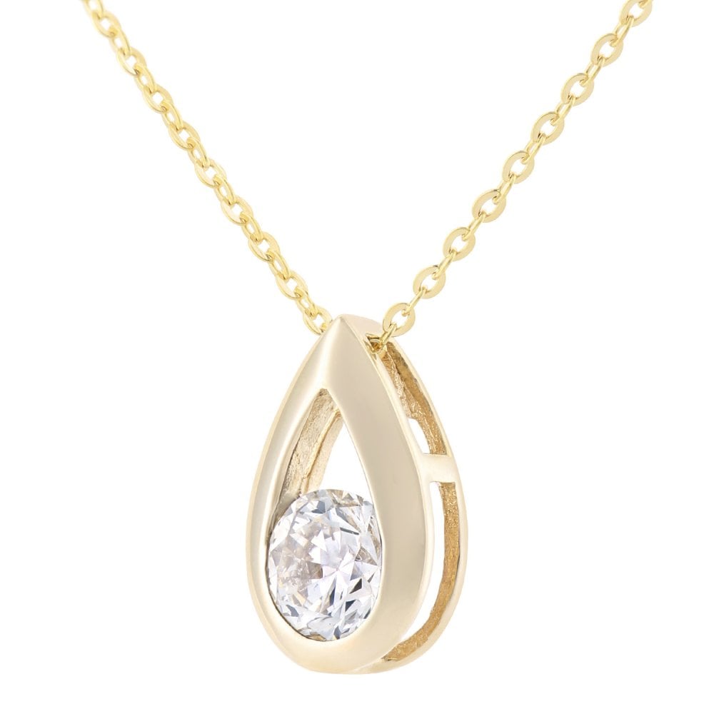 SPARKLD 9ct Yellow Gold Round Brilliant 0.25ct Diamond Teardrop Pendant on Chain of Length 46 cm