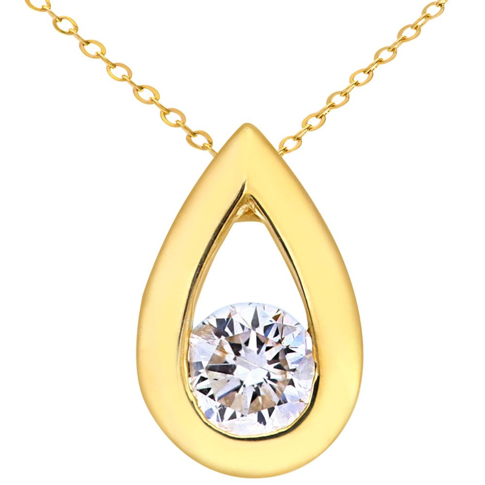SPARKLD 9ct Yellow Gold Round Brilliant 0.25ct Diamond Teardrop Pendant on Chain of Length 46 cm