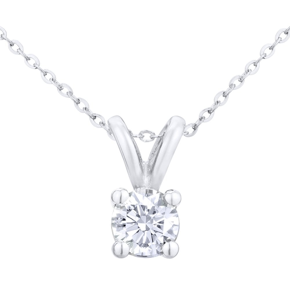 SPARKLD 9ct White Gold 0.33ct Single Stone Diamond Pendant + 46 cm White Gold Trace Chain Necklace