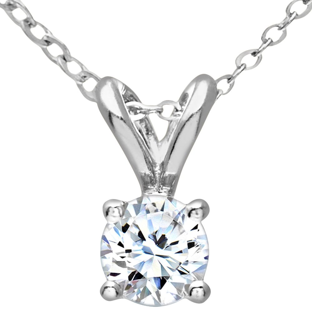SPARKLD 9ct White Gold 0.33ct Single Stone Diamond Pendant + 46 cm White Gold Trace Chain Necklace