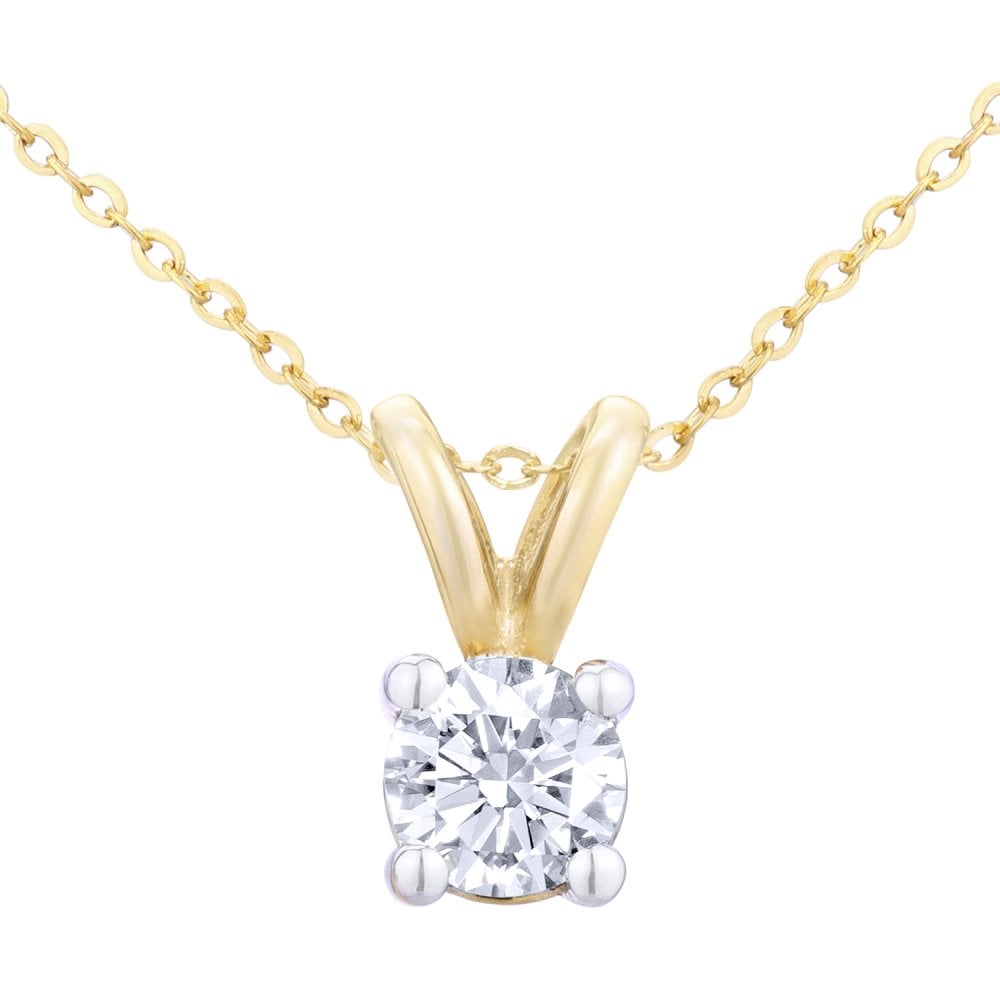 SPARKLD 9ct White Gold 0.33ct Single Stone Diamond Pendant + 46 cm White Gold Trace Chain Necklace