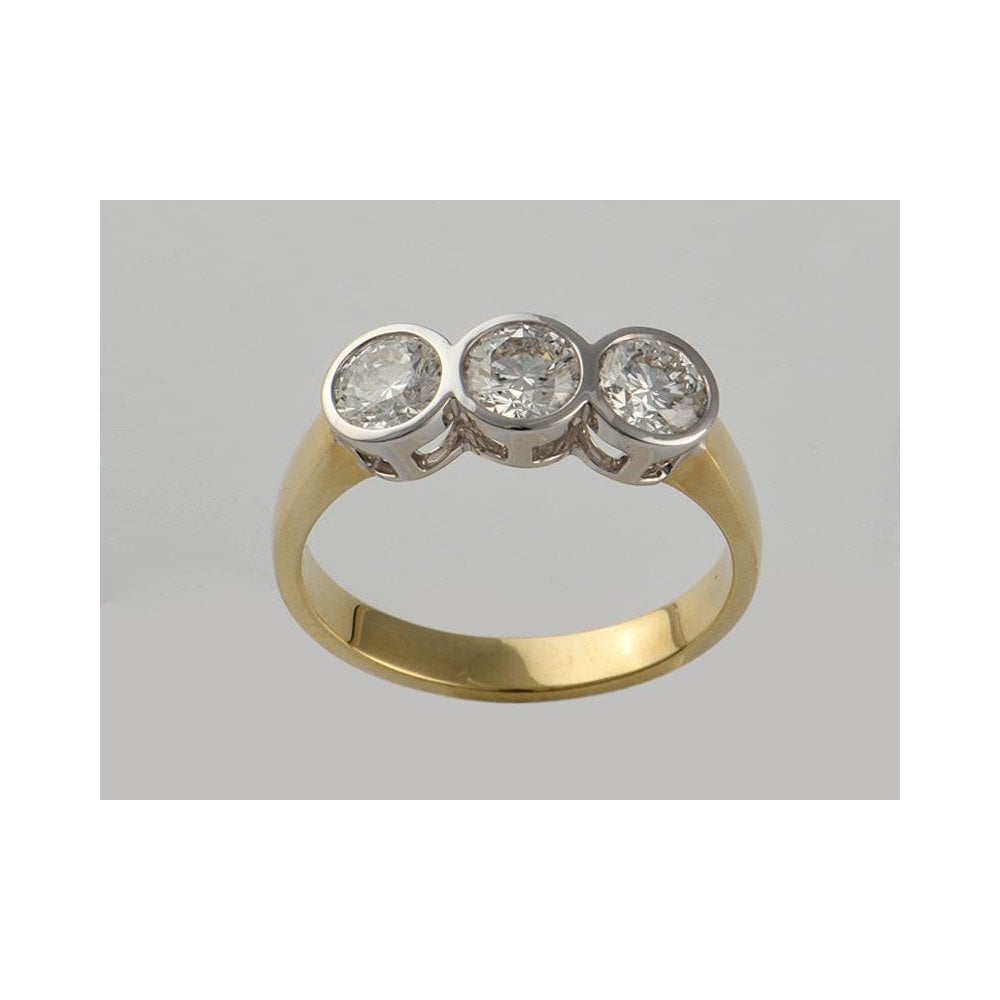 9ct Yellow And White Gold Three Stone Artisan Diamond Ring 2.03ct