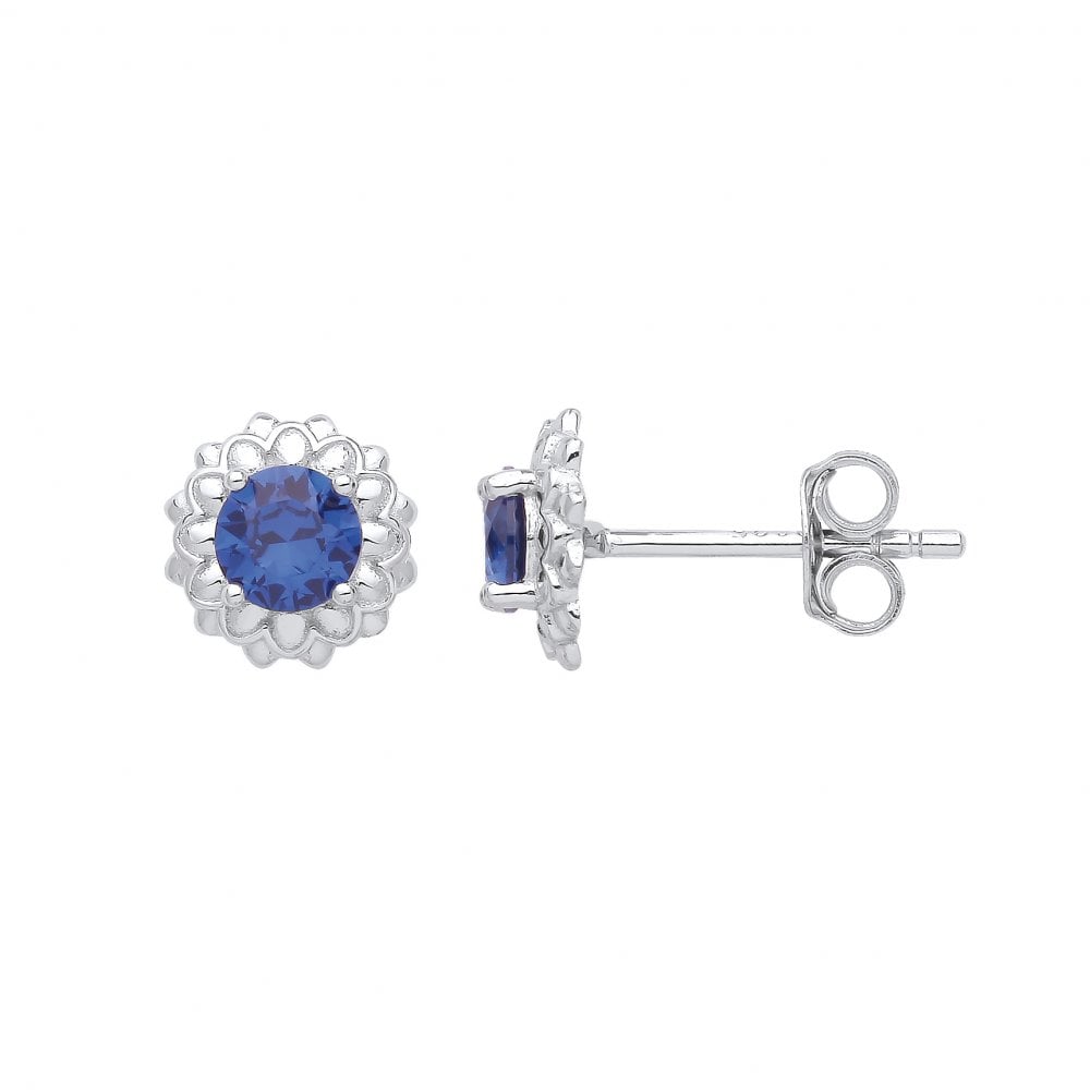 Silver CZ & Sapphire Stud Earrings