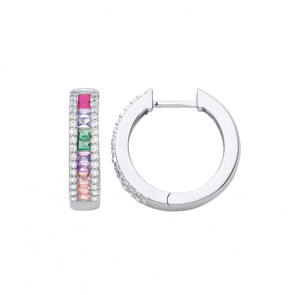 Silver CZ Multicolour Hoop Earrings